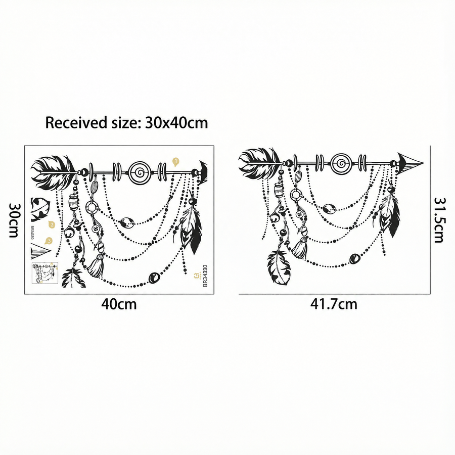 The sheet you receive compared with the design on the wall: Boho Arrow Wall Sticker