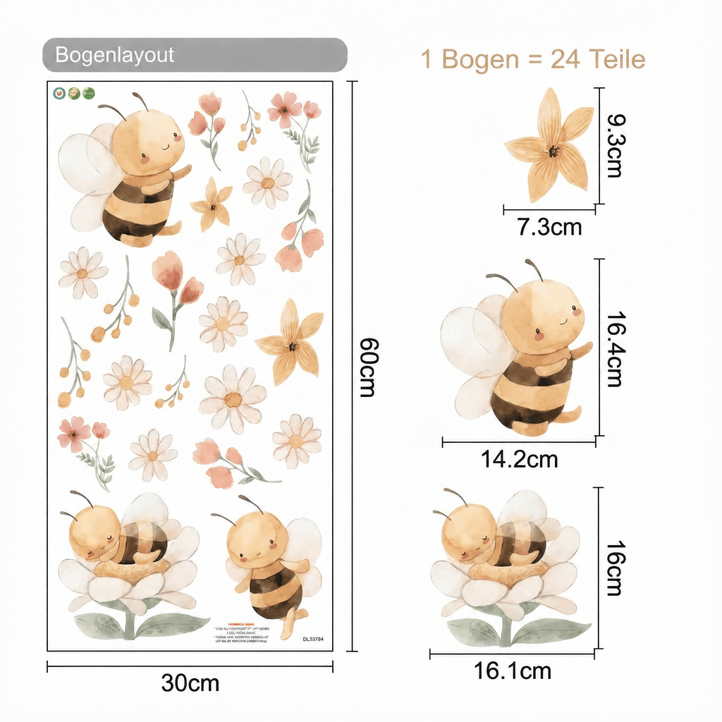 Wandtattoo Bienen - Maße