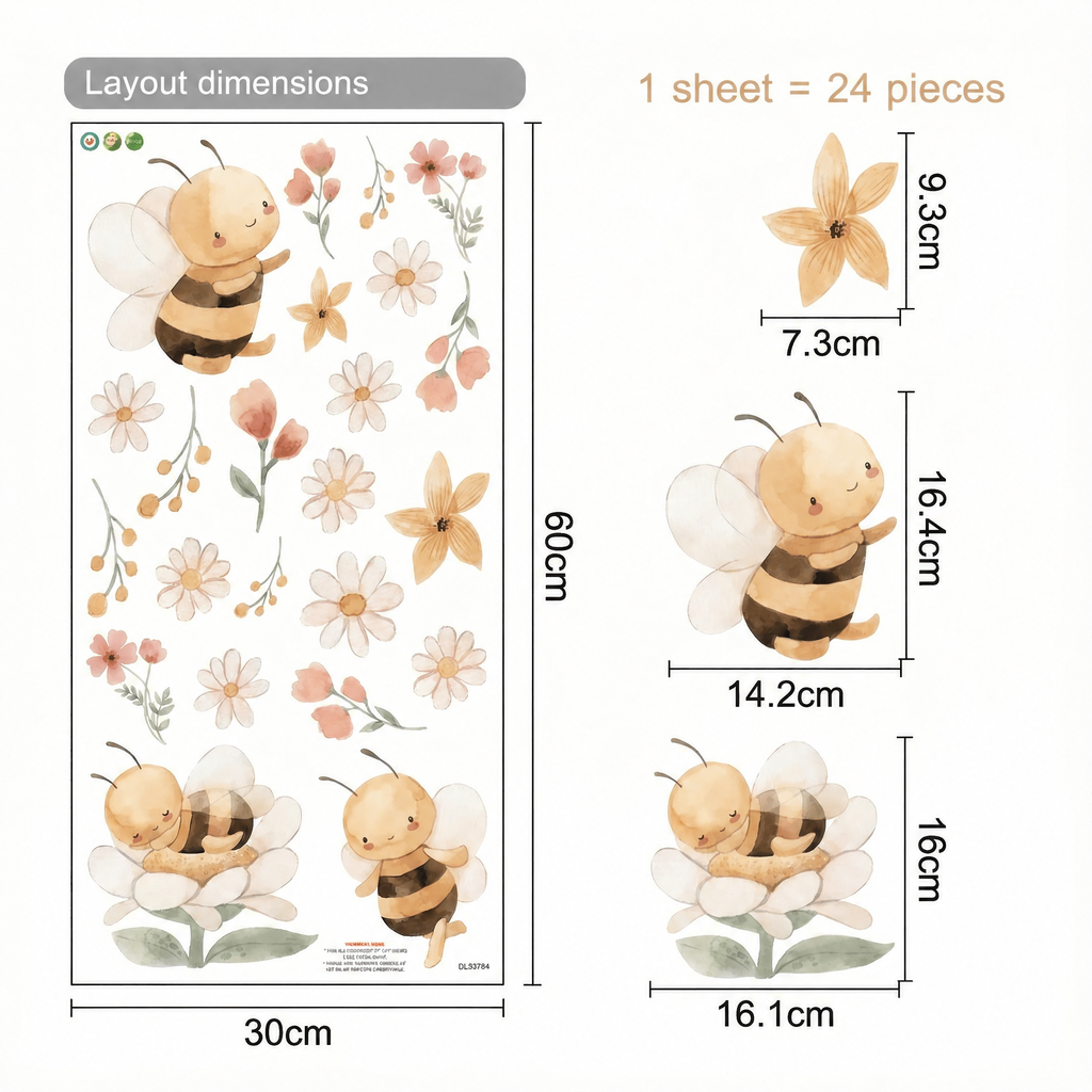 Bee Wall Stickers - dimensions