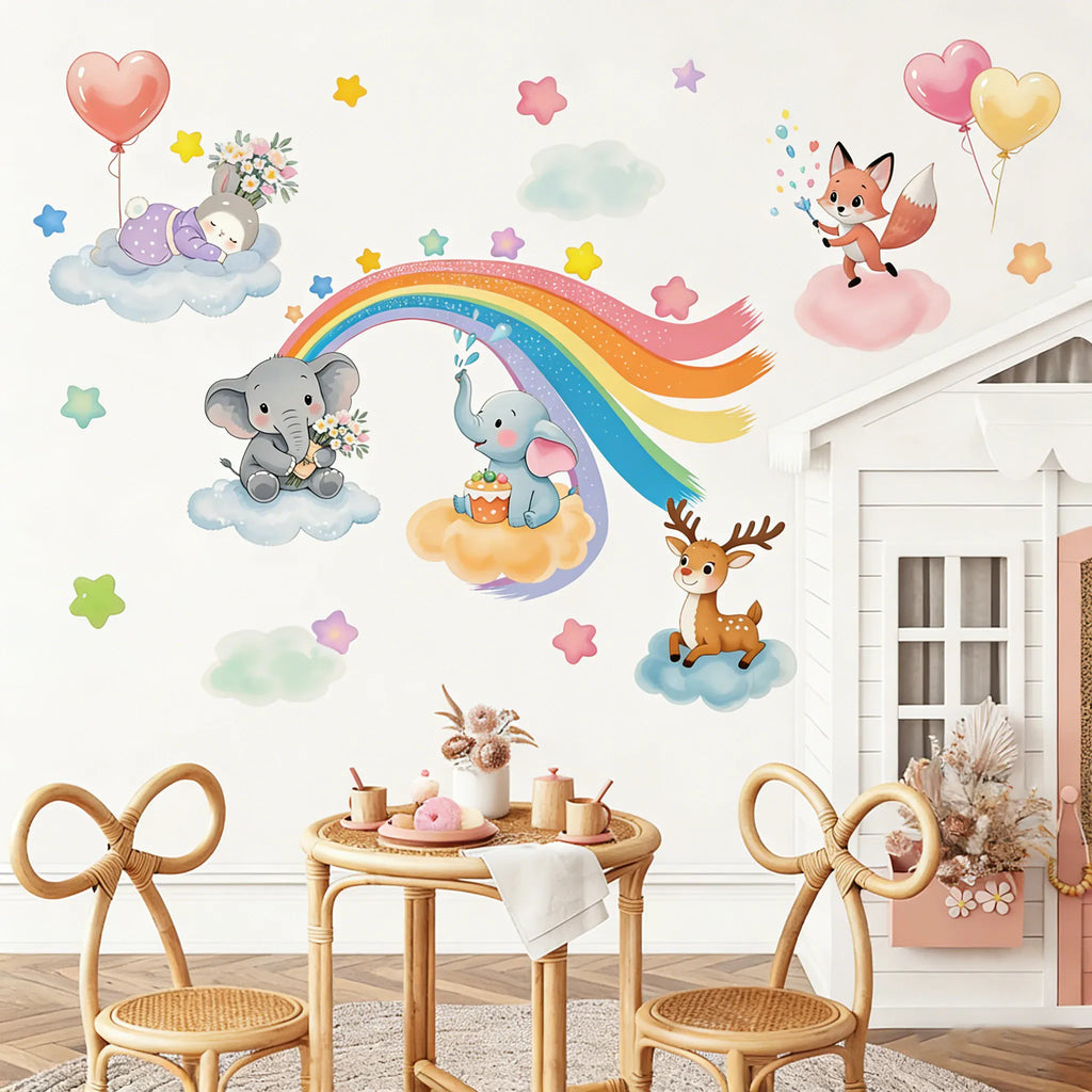 Stickers Muraux Animaux Arc-en-Ciel Chambre Bébé
