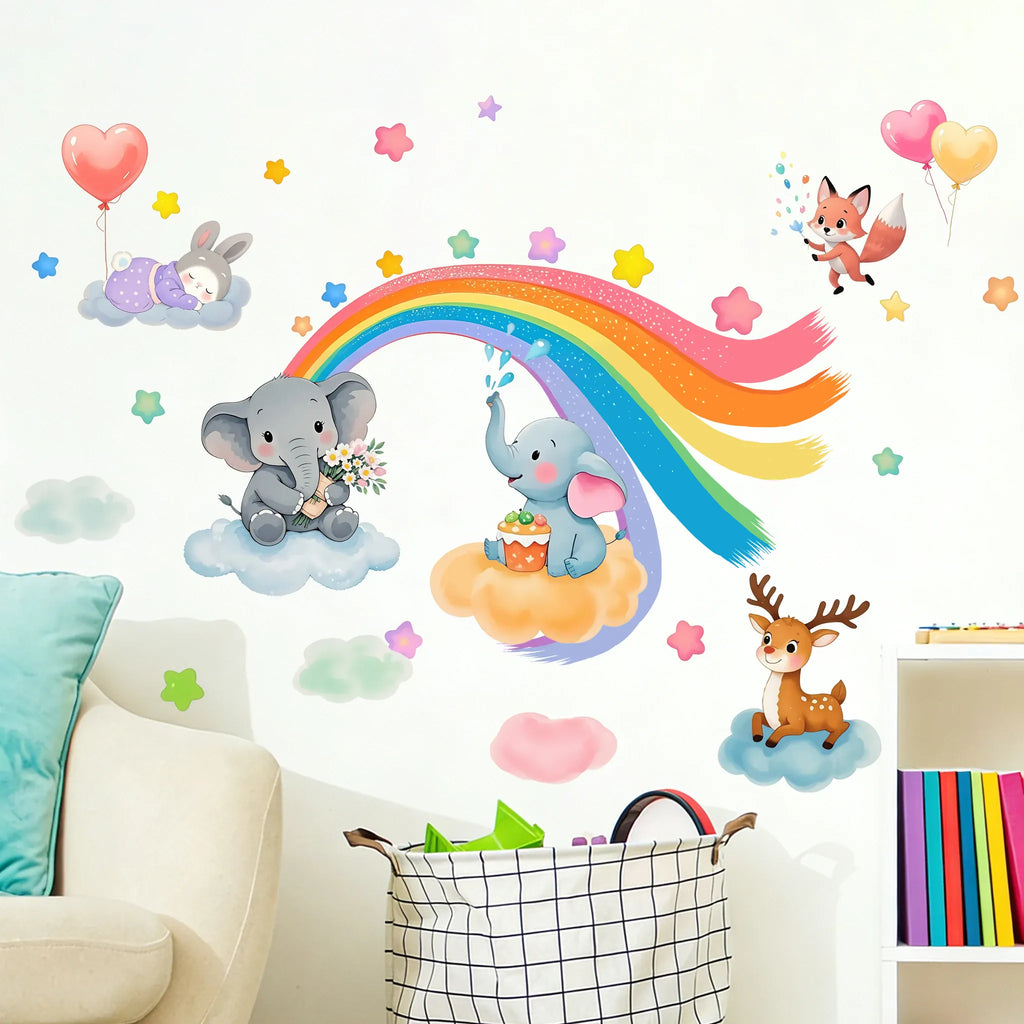 Stickers Muraux Animaux Arc-en-Ciel Chambre Bébé