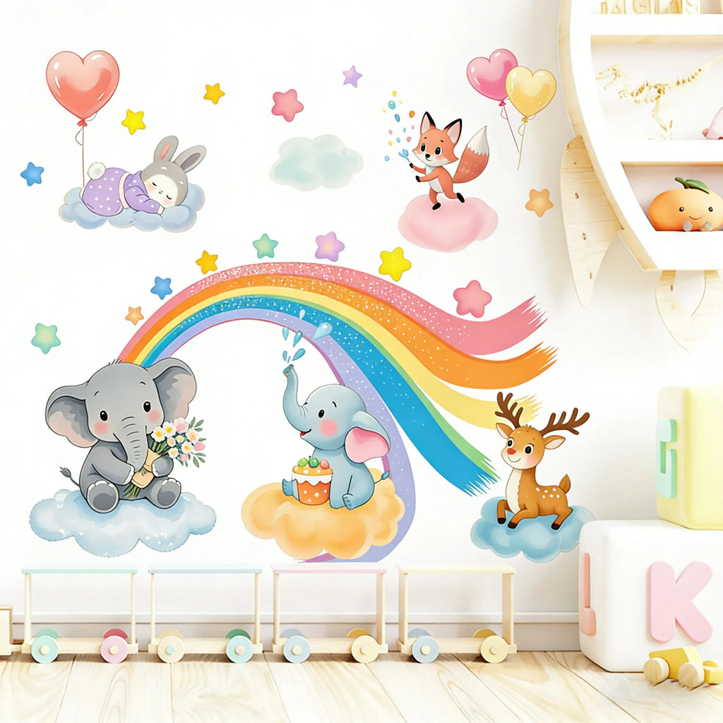 Stickers Muraux Animaux Arc-en-Ciel Chambre Bébé