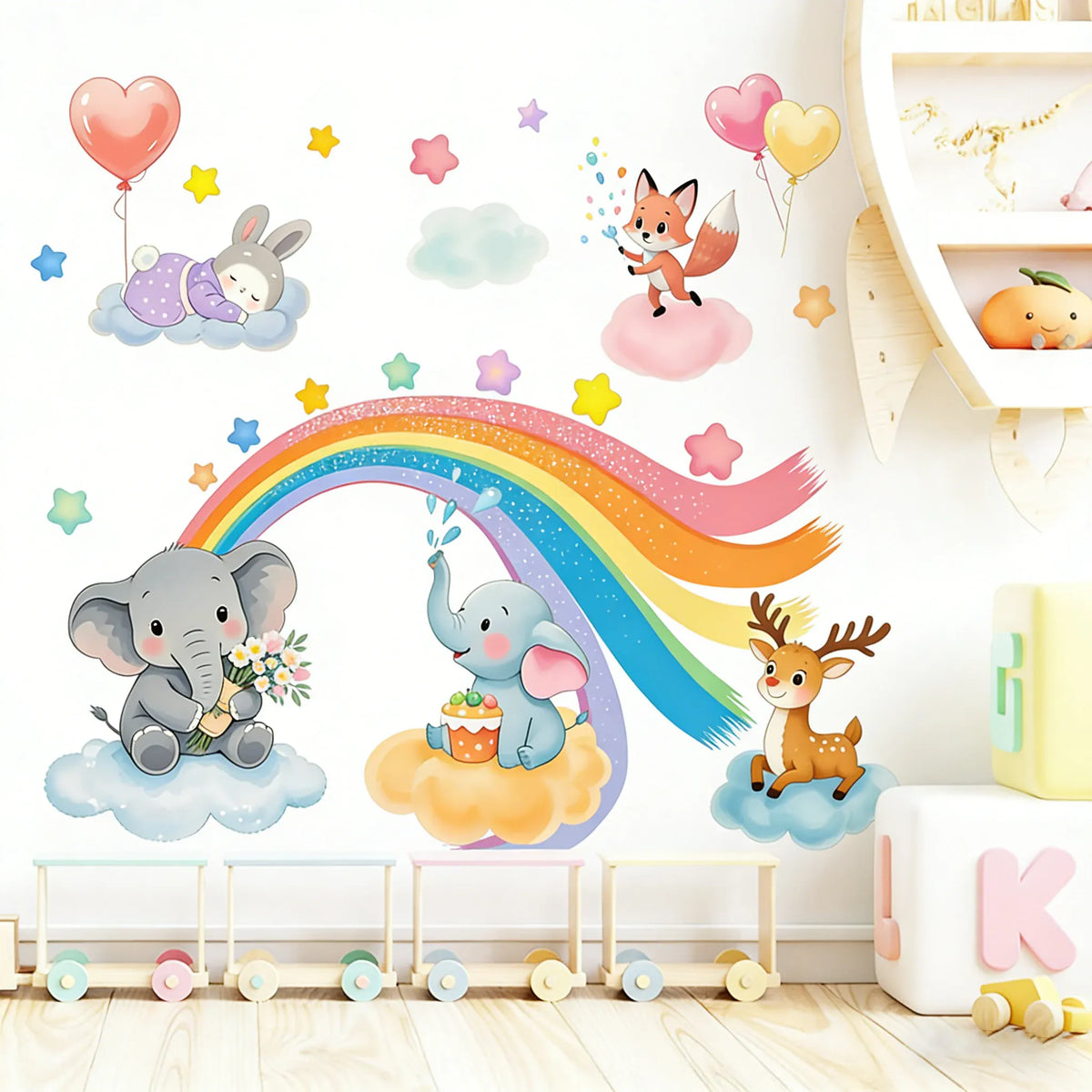 Stickers Muraux Animaux Arc-en-Ciel Chambre Bébé