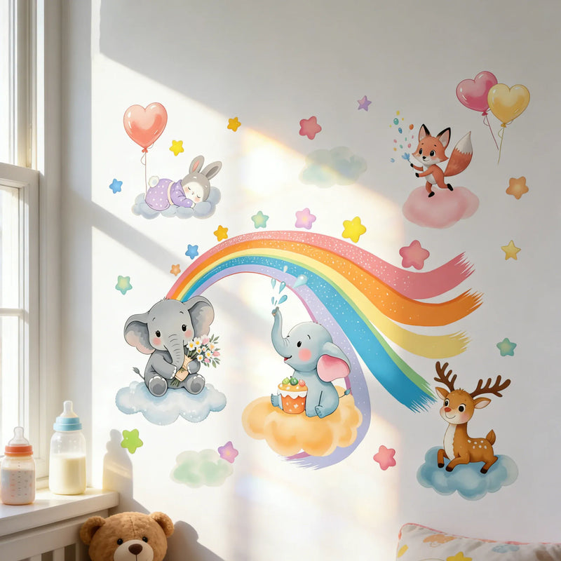 Stickers Muraux Animaux Arc-en-Ciel Chambre Bébé