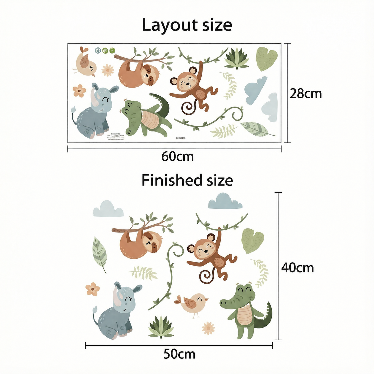 Jungle and Safari Animal Wall Stickers - dimensions