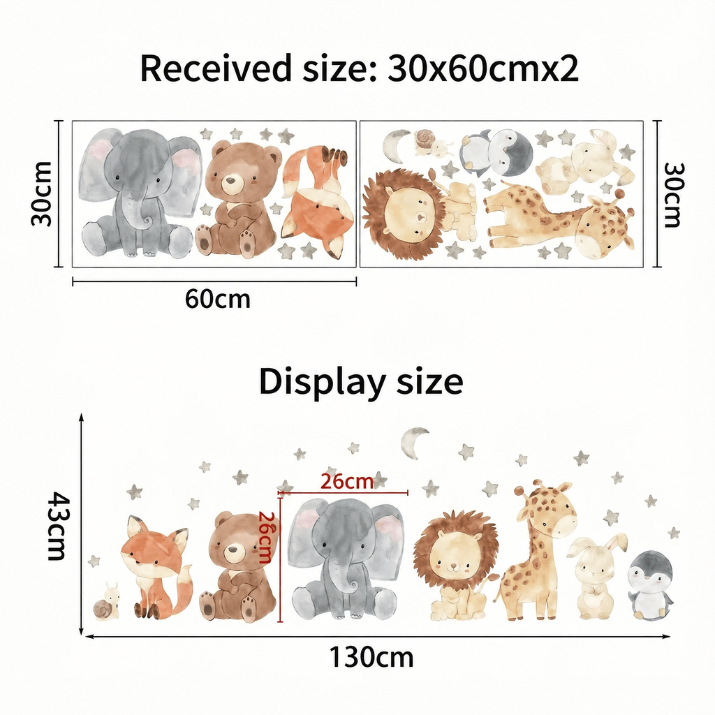 Baby Cot Animal Wall Stickers - dimensions