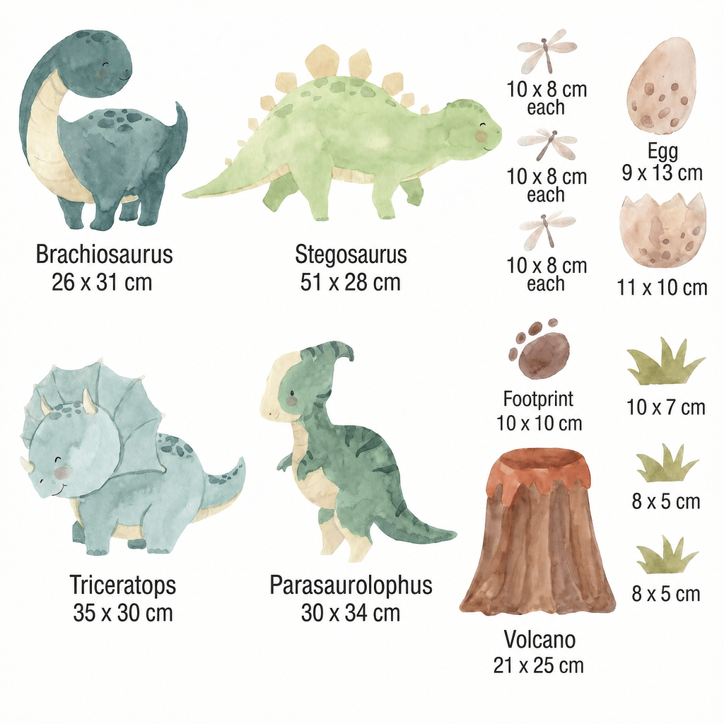 Prehistoric Animals Nursery Wall Stickers - dimensions