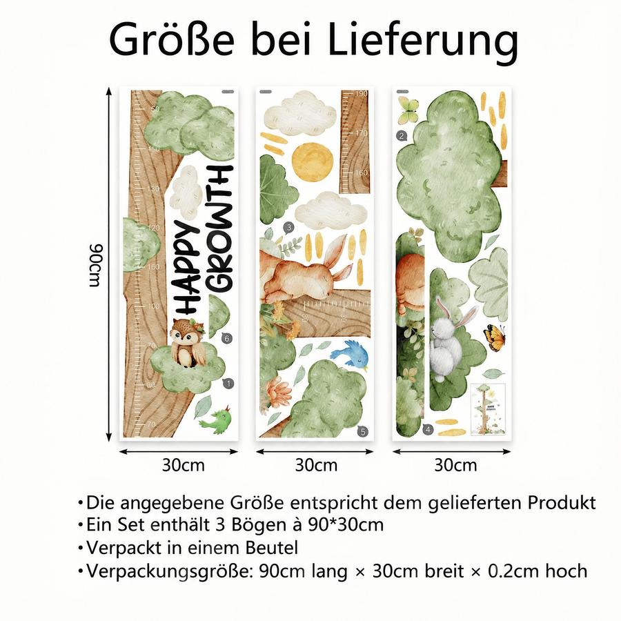 Der gelieferte Bogen im Vergleich zum Motiv an der Wand: Wandtattoo Baum Happy Growth fürs Kinderzimmer