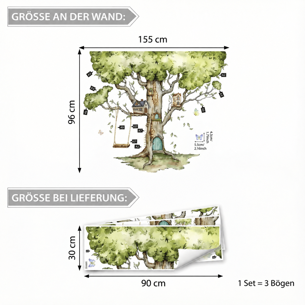 Wandtattoo Großer Baum fürs Kinderzimmer - Maße