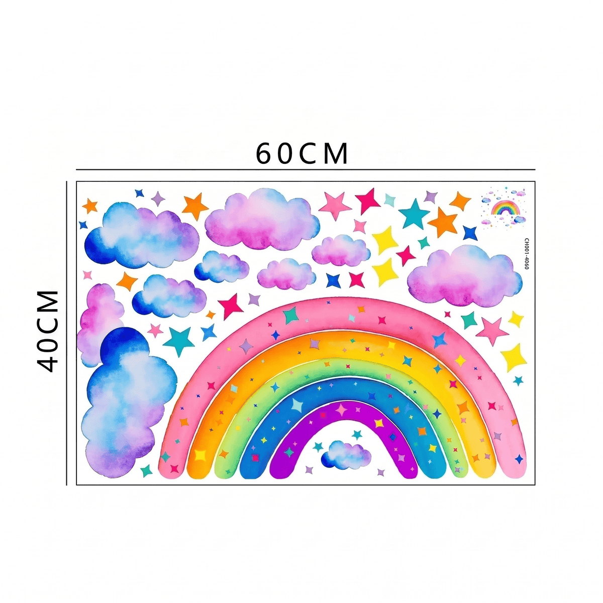Stickers Muraux Arc-en-Ciel avec Étoiles sur Nuages