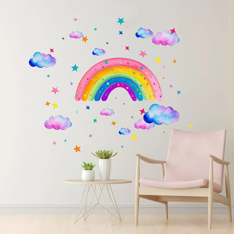 Stickers Muraux Arc-en-Ciel avec Étoiles sur Nuages