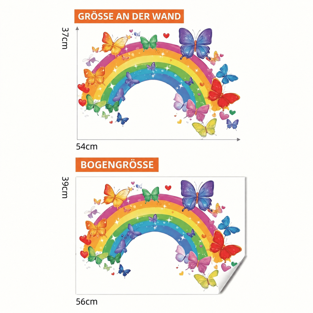 Wandtattoo Regenbogen und Schmetterlinge fürs Kinderzimmer - Maße