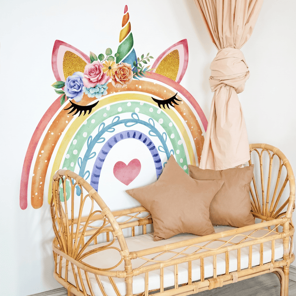 Stickers Muraux Arc-en-Ciel Licorne Pastel Chambre Fille