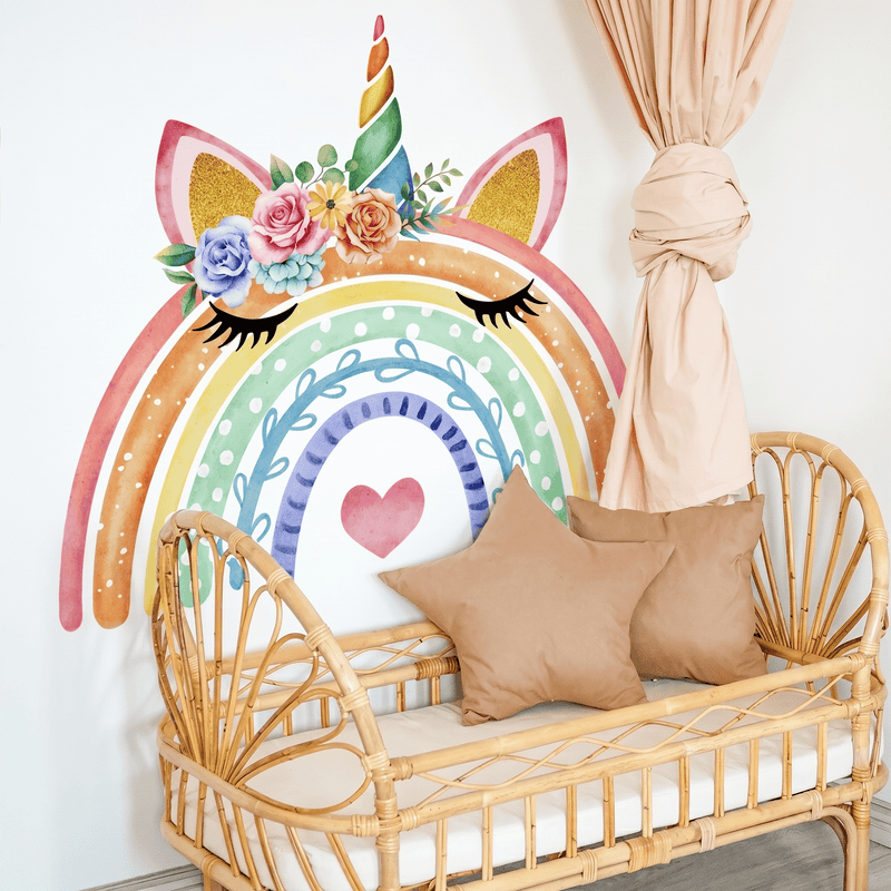 Stickers Muraux Arc-en-Ciel Licorne Pastel Chambre Fille