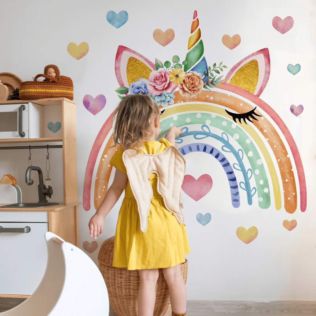 Stickers Muraux Arc-en-Ciel Licorne Pastel Chambre Fille