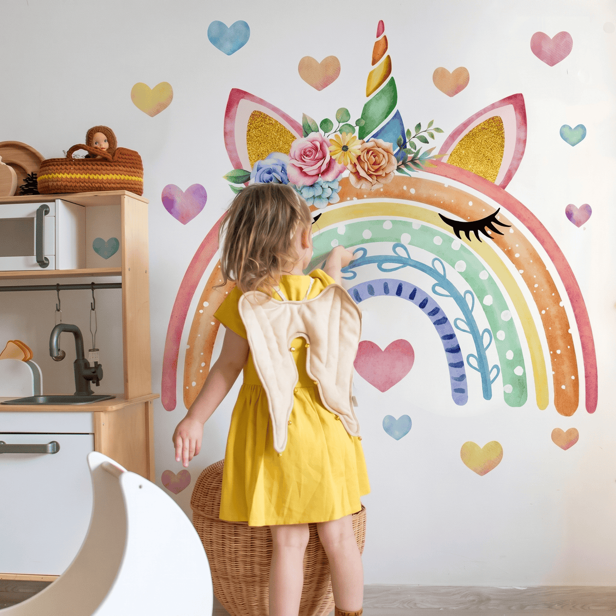 Stickers Muraux Arc-en-Ciel Licorne Pastel Chambre Fille