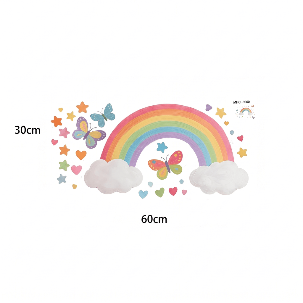 Stickers Muraux Arc-en-Ciel Pastel avec Papillons Chambre Bébé