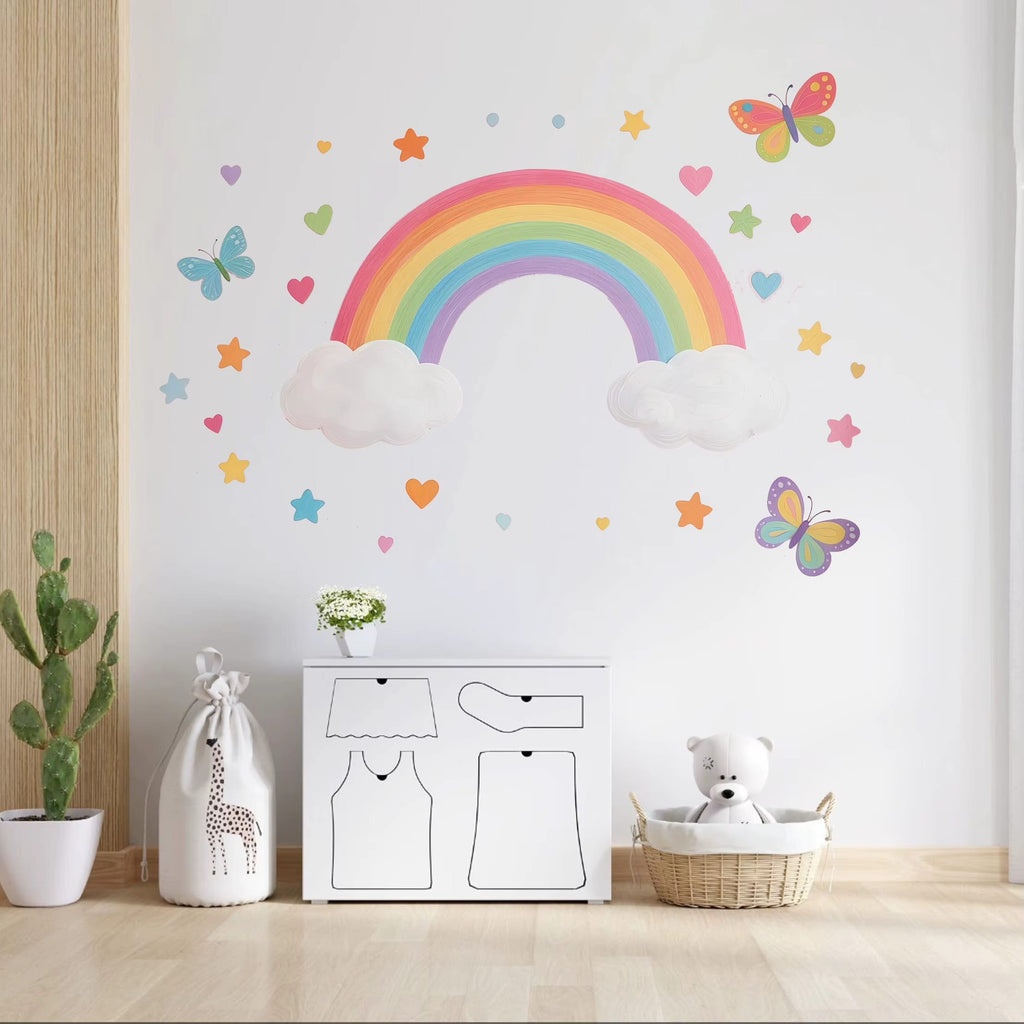 Stickers Muraux Arc-en-Ciel Pastel avec Papillons Chambre Bébé
