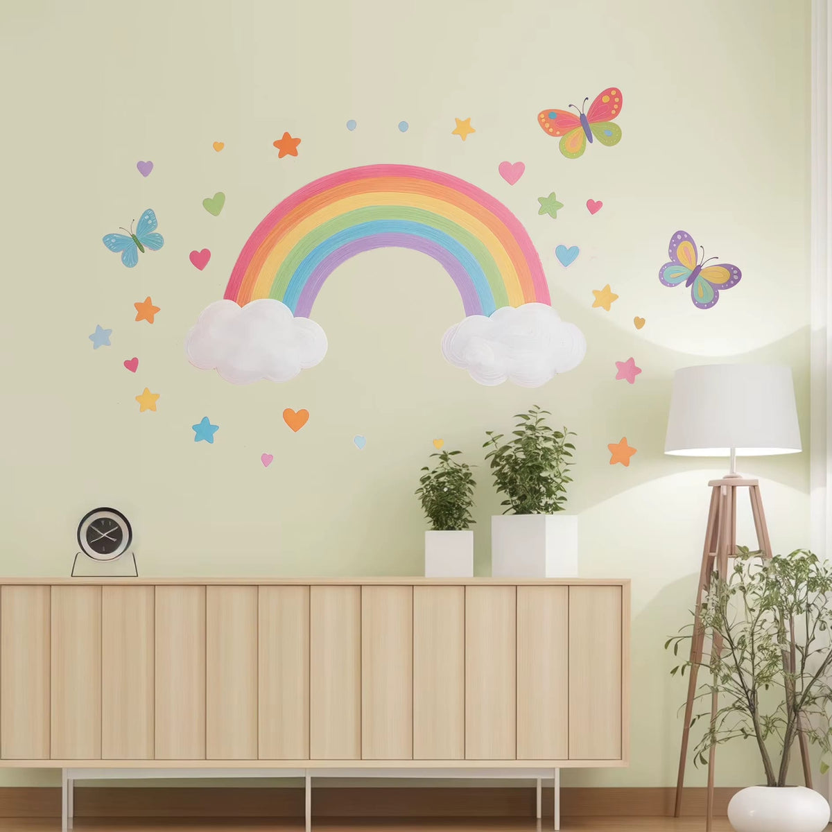 Stickers Muraux Arc-en-Ciel Pastel avec Papillons Chambre Bébé