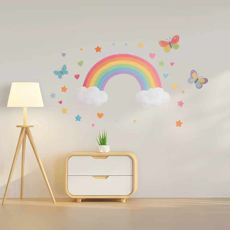 Stickers Muraux Arc-en-Ciel Pastel avec Papillons Chambre Bébé