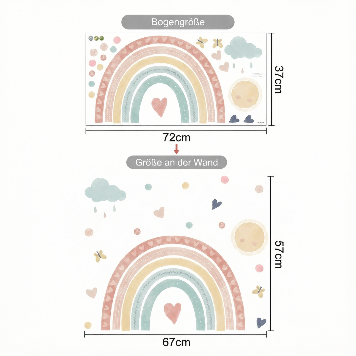 Wandtattoo Regenbogen in Pastell - Maße