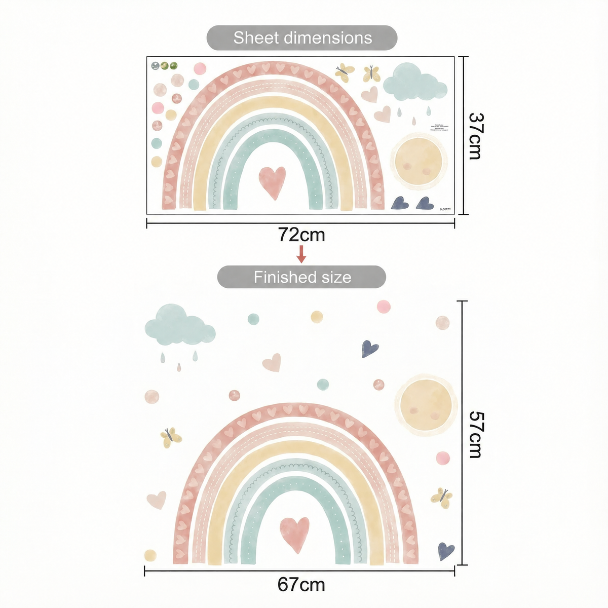 Pastel Rainbow Wall Stickers - dimensions