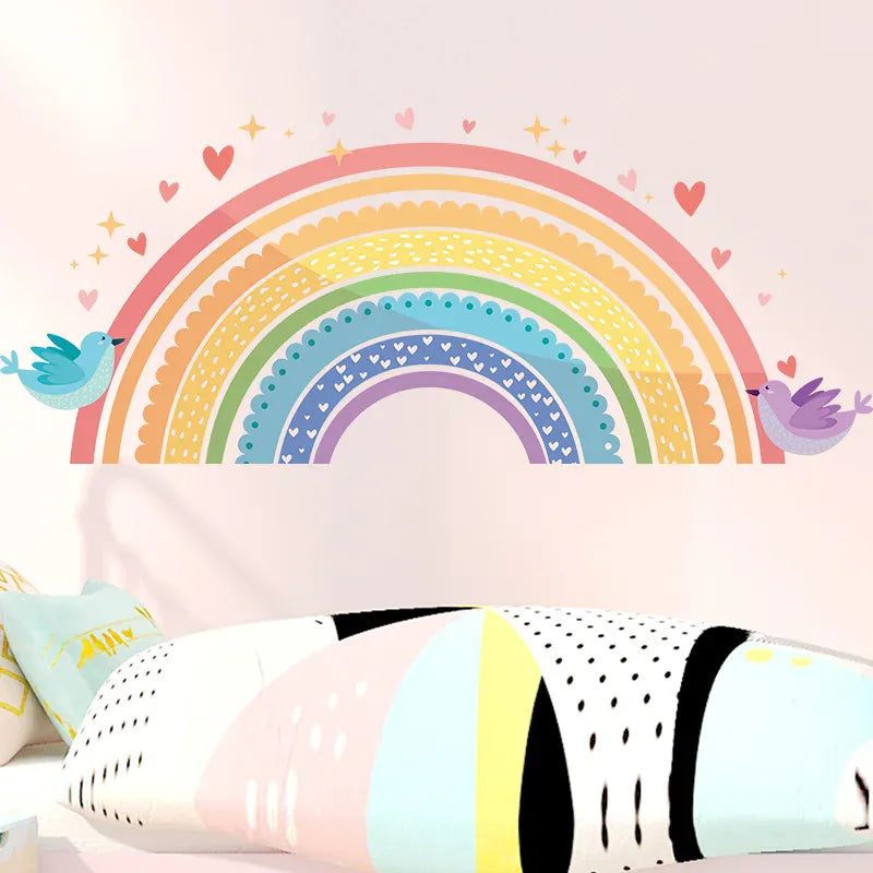 Stickers Muraux Arc-en-Ciel Pastel Oiseaux Chambre Fille