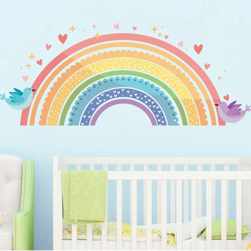 Stickers Muraux Arc-en-Ciel Pastel Oiseaux Chambre Fille