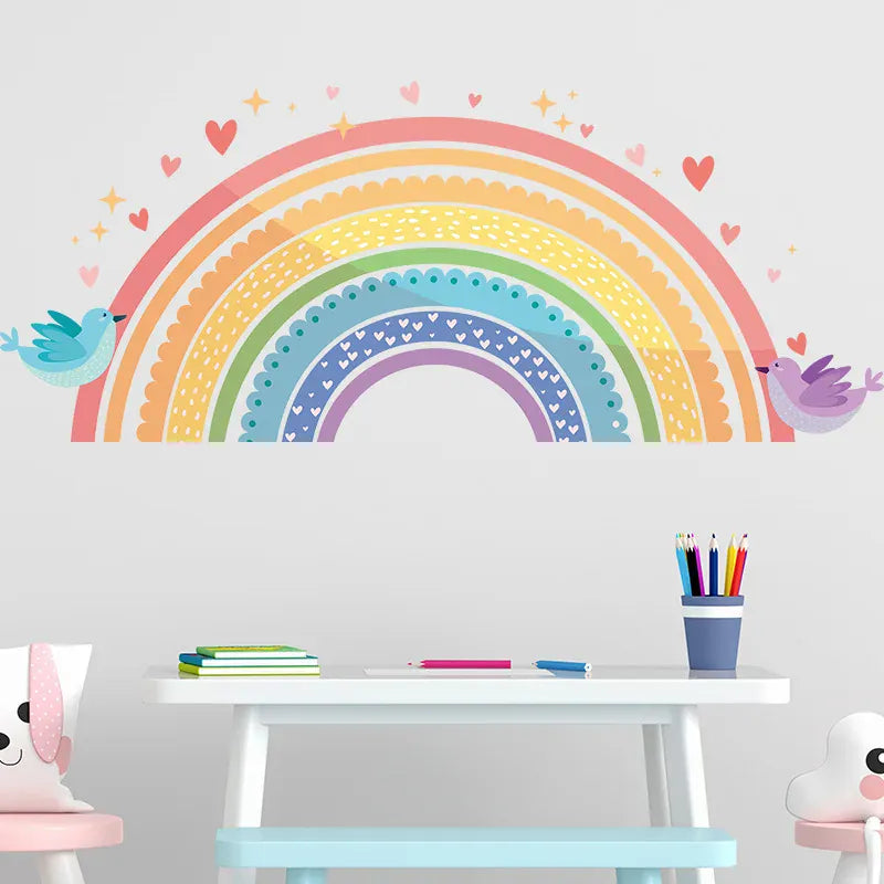 Stickers Muraux Arc-en-Ciel Pastel Oiseaux Chambre Fille
