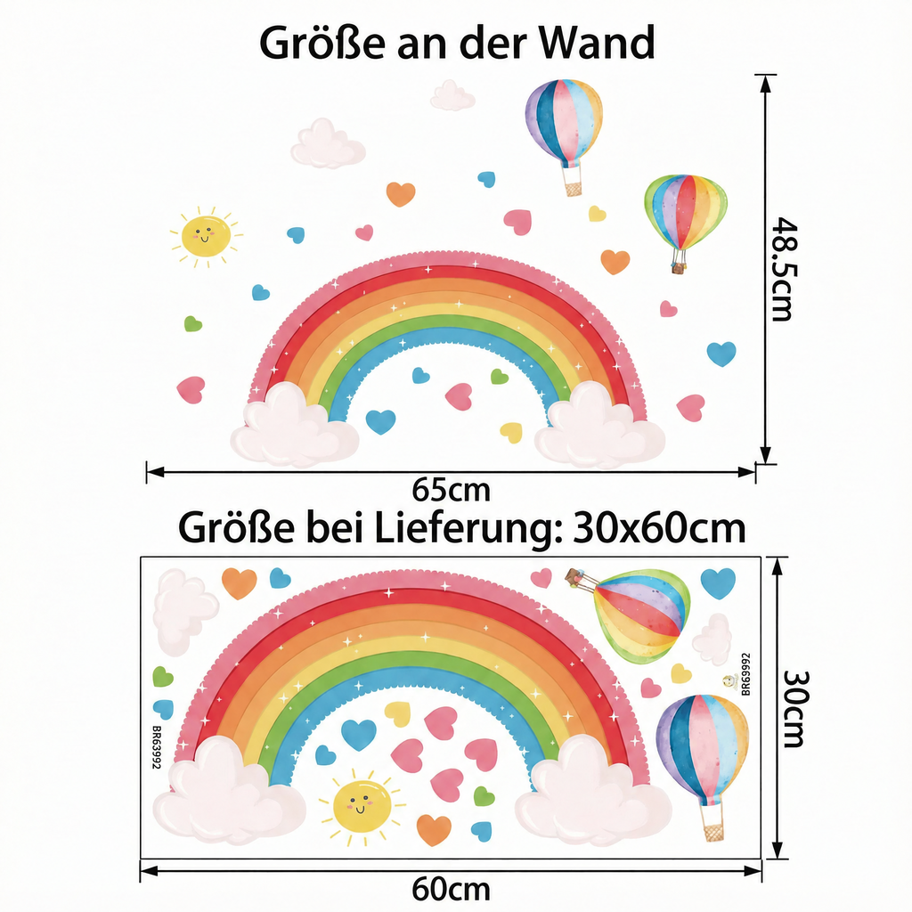 Wandtattoo Regenbogen auf Wolken - Maße