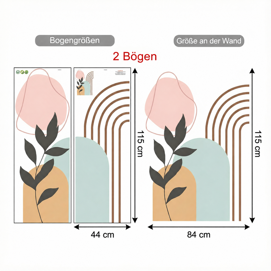 Der gelieferte Bogen im Vergleich zum Motiv an der Wand: Wandtattoo Abstrakter Bogen