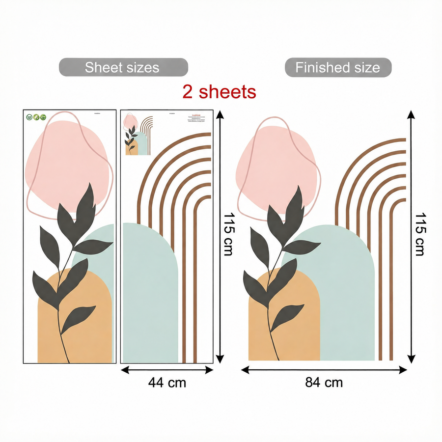 The sheet you receive compared with the design on the wall: Abstract Arch Wall Stickers