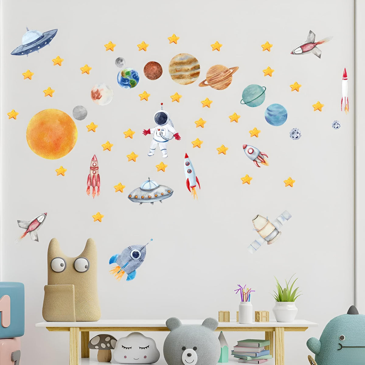 Stickers muraux astronaute, planètes, fusées et étoiles, chambre enfant