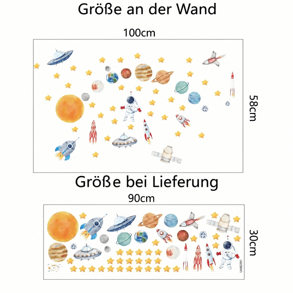 Wandtattoo Astronaut und Planeten fürs Kinderzimmer - Maße
