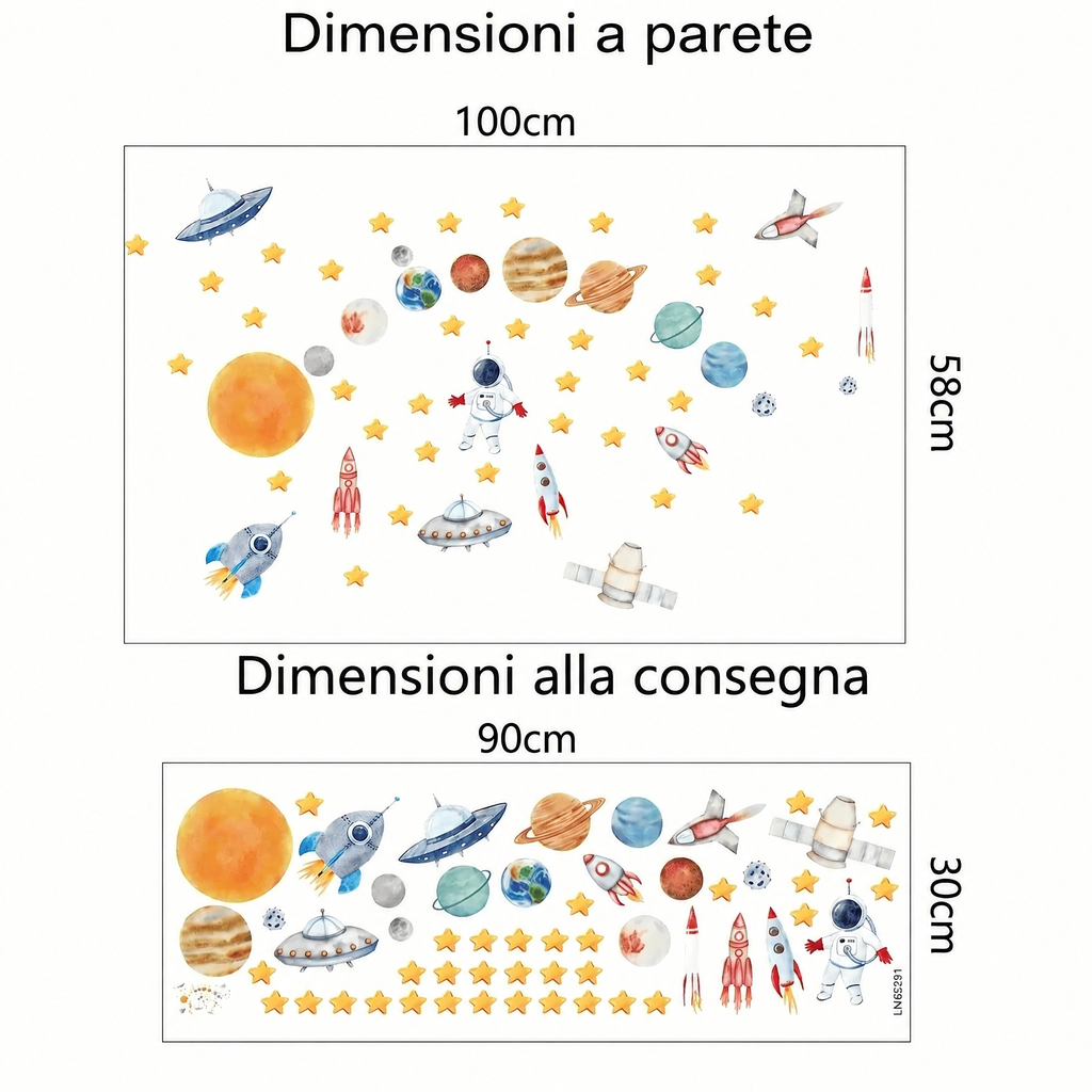 Adesivi murali astronauta e pianeti per cameretta - Dimensioni