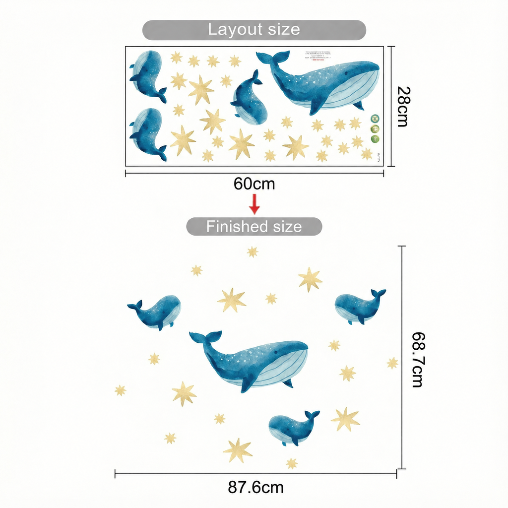Whale Nursery Wall Stickers - dimensions