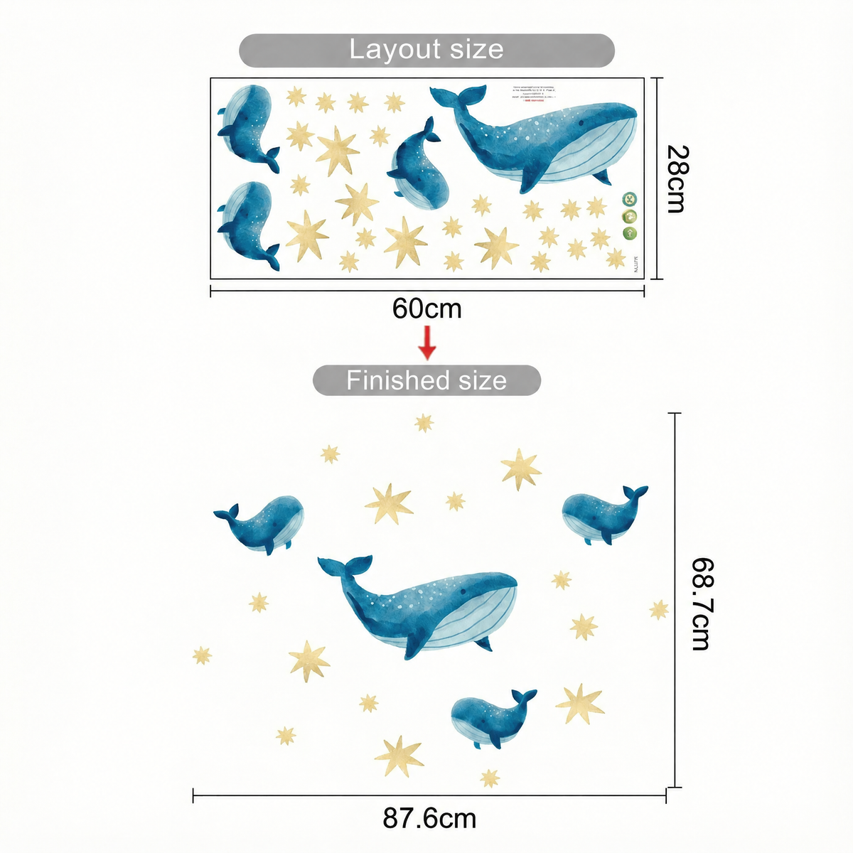 Whale Nursery Wall Stickers - dimensions