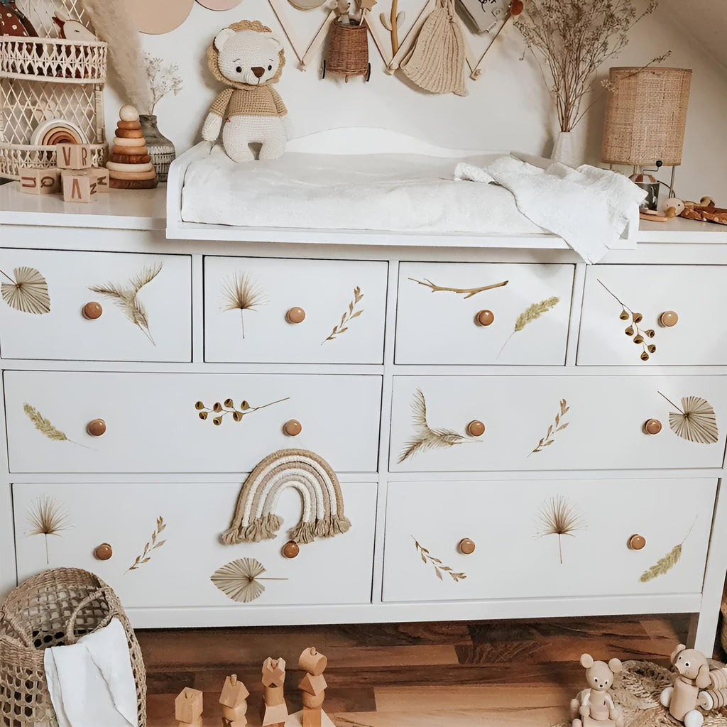 Stickers Muraux Bohème Fleurs Séchées Beige Boho