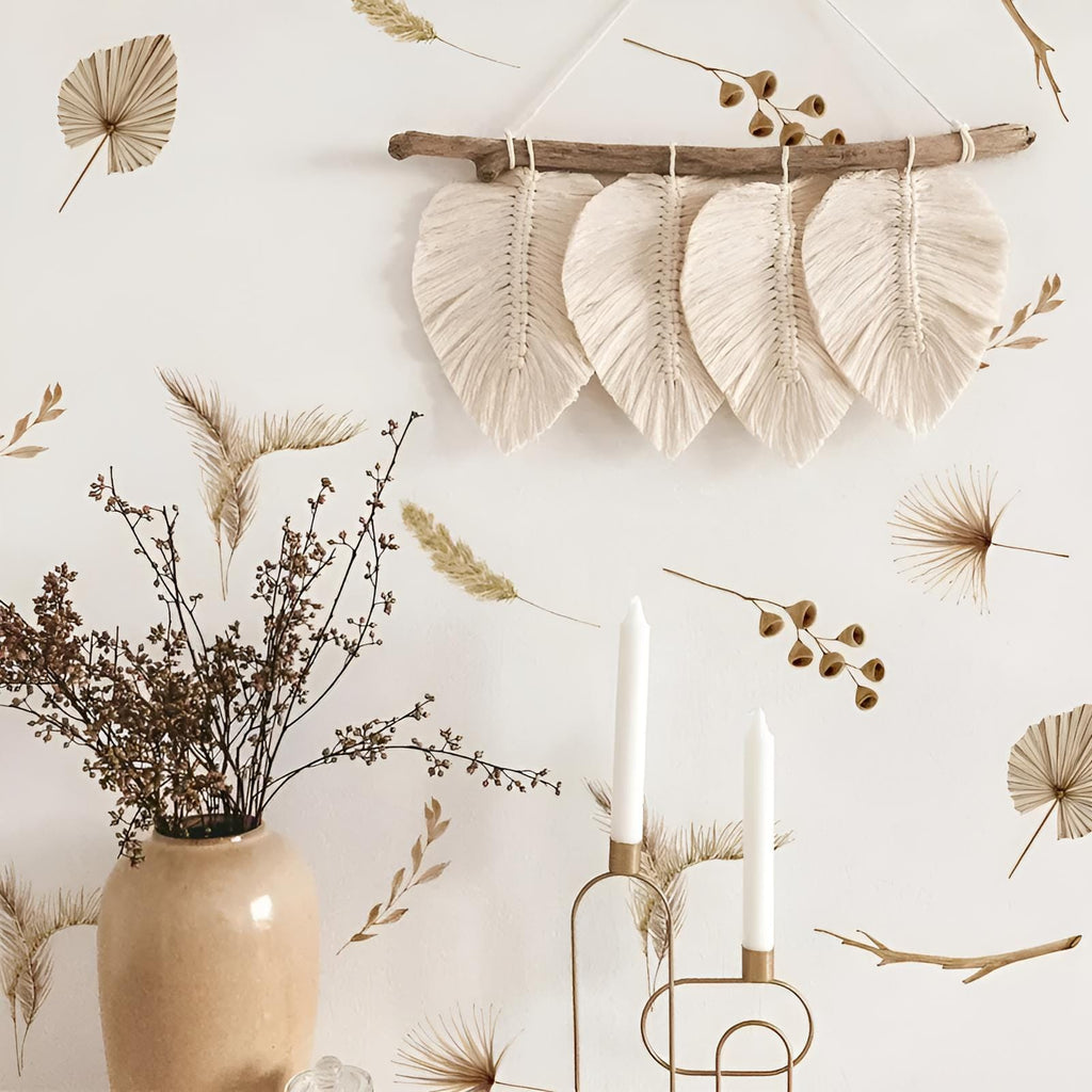 Stickers Muraux Bohème Fleurs Séchées Beige Boho