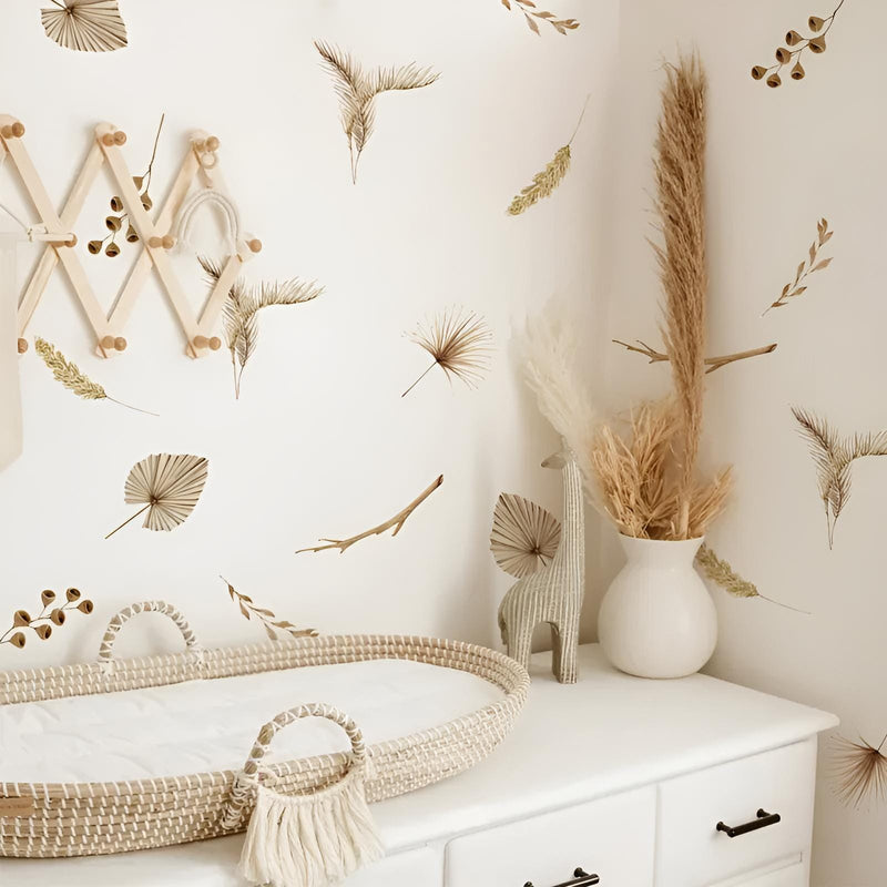 Stickers Muraux Bohème Fleurs Séchées Beige Boho