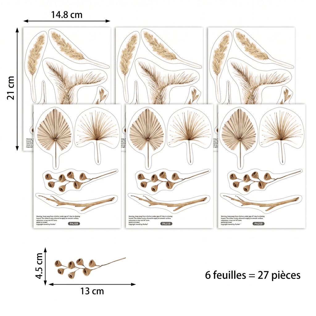 Stickers Muraux Bohème Fleurs Séchées Beige Boho