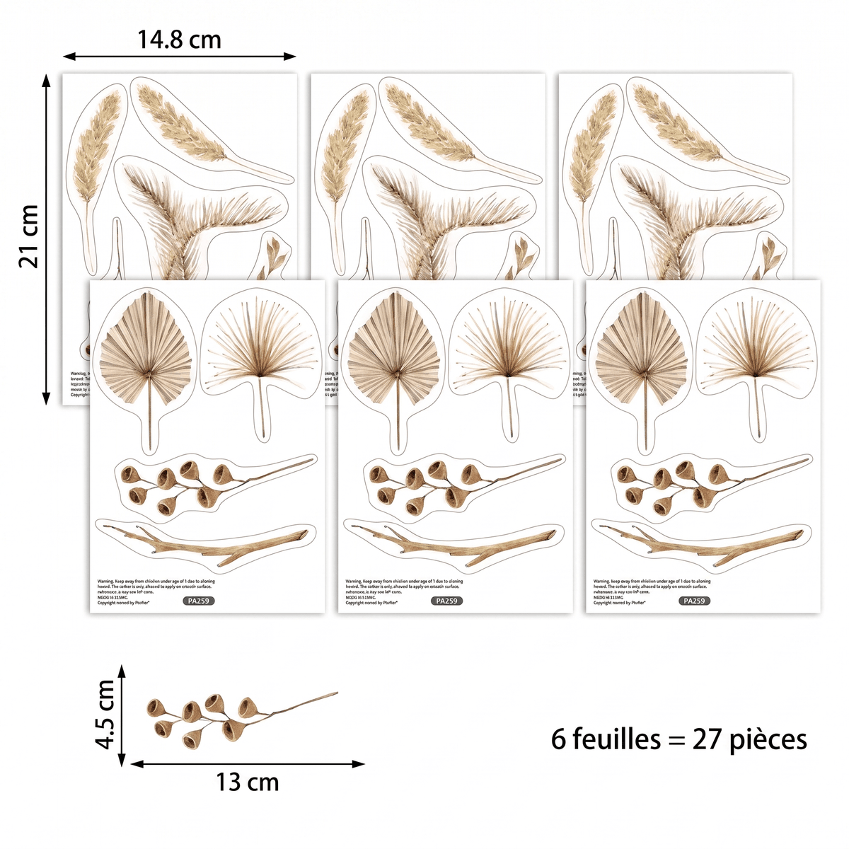 Stickers Muraux Bohème Fleurs Séchées Beige Boho