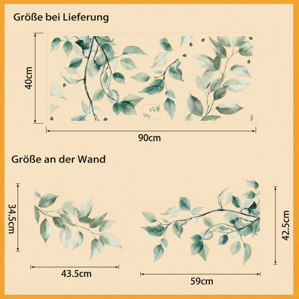 Wandtattoo Ast in Pastellgrün - Maße