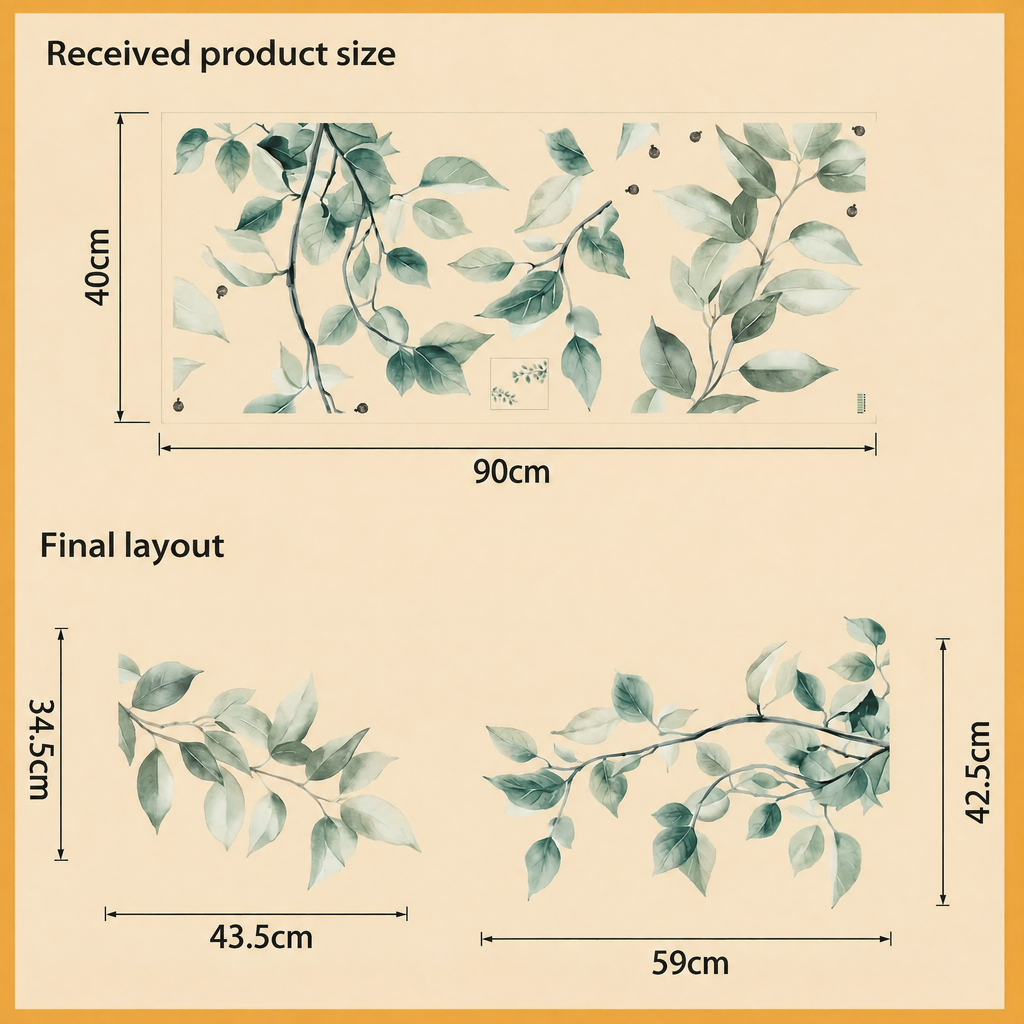 Pastel Green Tree Branch Wall Stickers - dimensions