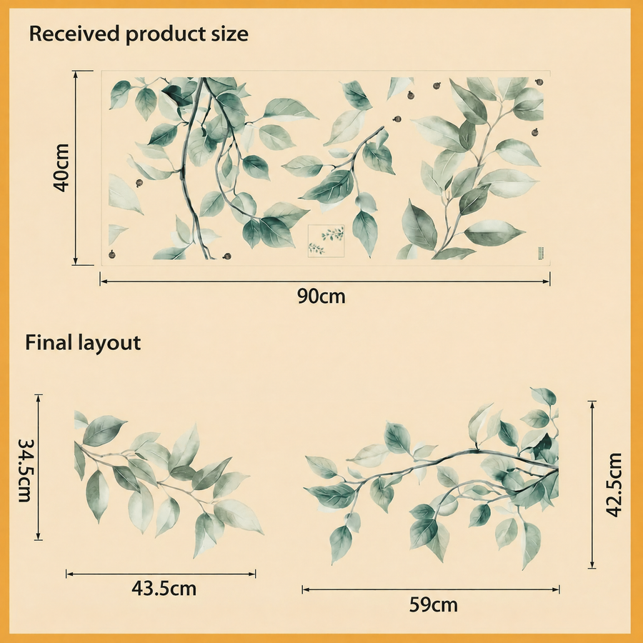 The sheet you receive compared with the design on the wall: Pastel Green Tree Branch Wall Stickers