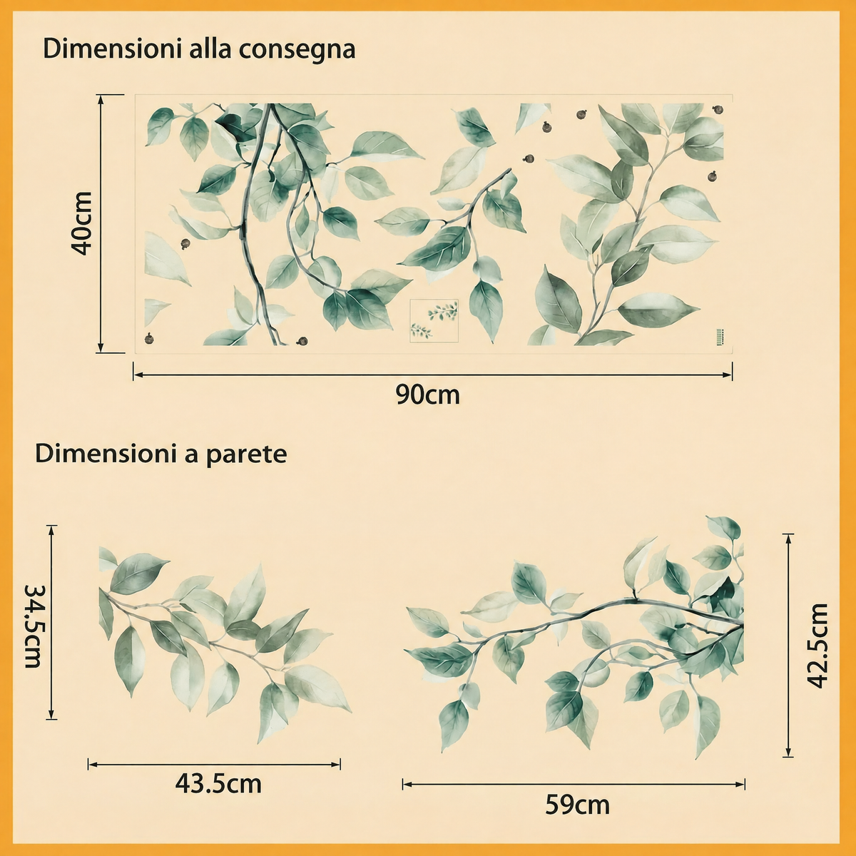 Adesivi murali ramo verde pastello - Dimensioni