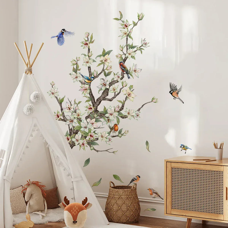 Stickers Muraux Branche Fleurie avec Oiseaux