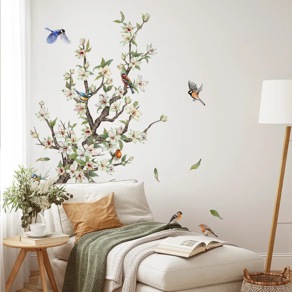 Stickers Muraux Branche Fleurie avec Oiseaux