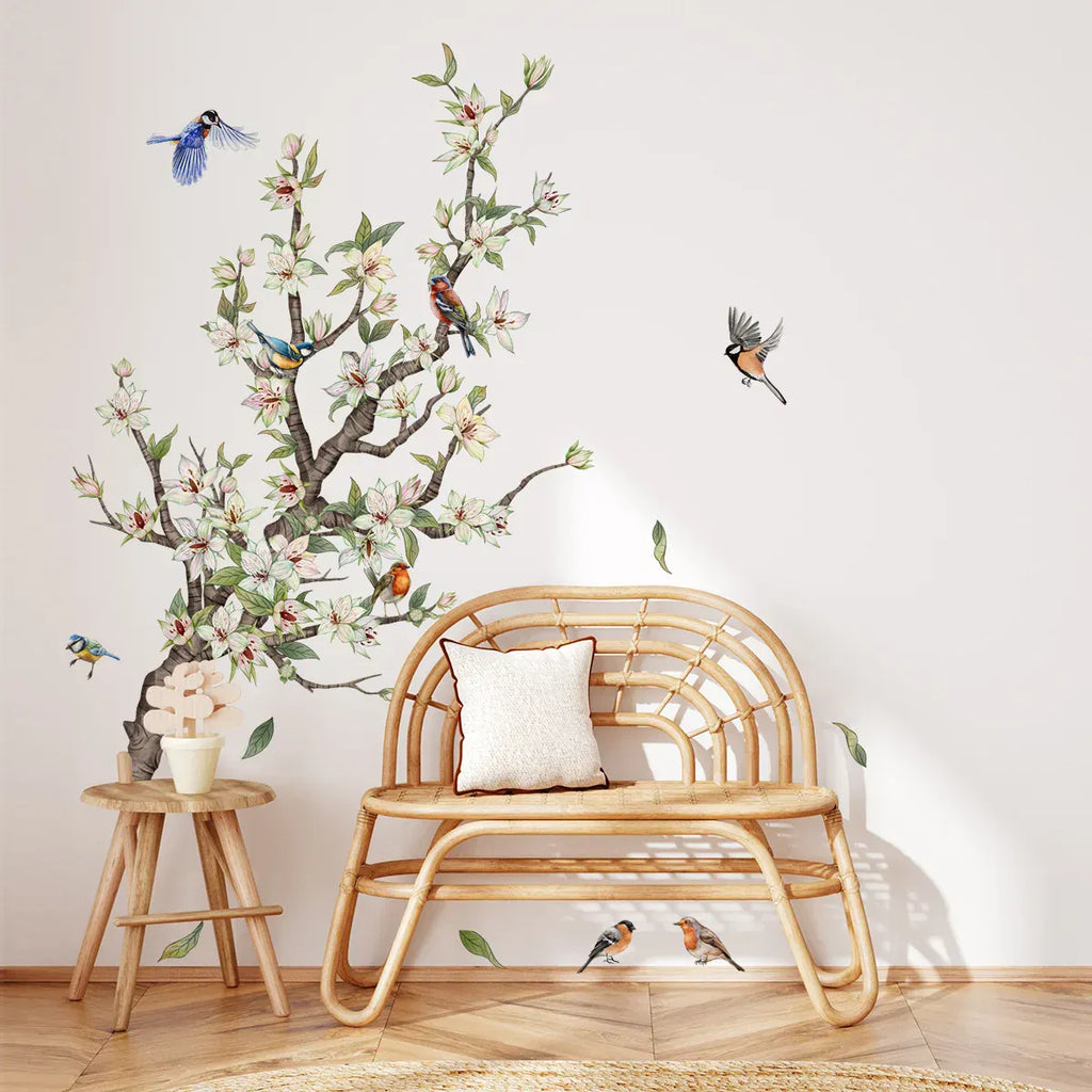Stickers Muraux Branche Fleurie avec Oiseaux