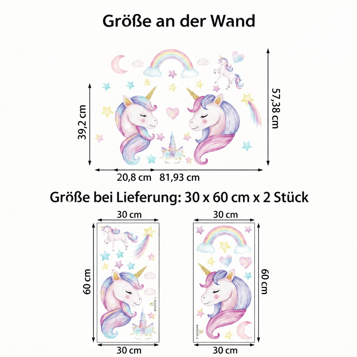 Wandtattoo Einhorn-Büste - Maße